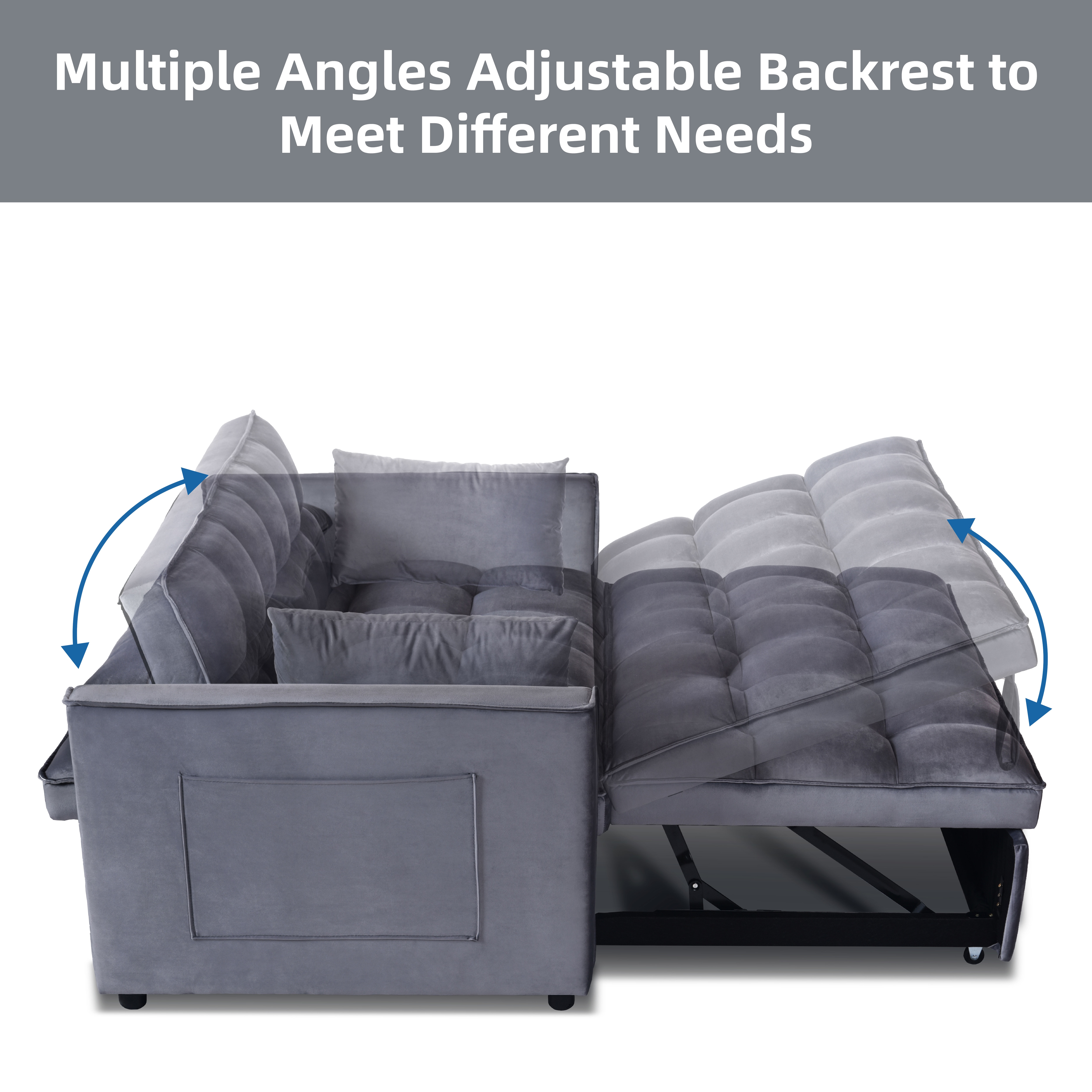Convertible Sofa Bed, 3-in-1 Velvet Sleeper Sofa Couch with Pullout Bed, Pull Out Couch with Side Pockets and Adjustable Backrest, Sectional Sofa for Living Room, Grey, Made in Vietnam Convertible Sofa Bed, 3-in-1 Velvet Sleeper Sofa Couch with Pullout Bed, Pull Out Couch with Side Pockets and Adjustable Backrest, Sectional Sofa for Living Room, Grey, Made in Vietnam